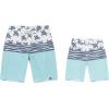 imageFather Son Matching Hawaiian Beach Board Shorts Swimwear Spandex in Classis Hibiscus PrintHonu Turtles in Turquoise