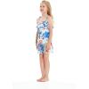 imageGirl Hawaiian Ruffle Top Jumpsuit Romper in Sunset Neon PastelFlowering Koi Blue