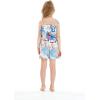imageGirl Hawaiian Ruffle Top Jumpsuit Romper in Sunset Neon PastelFlowering Koi Blue