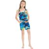 imageGirl Hawaiian Ruffle Top Jumpsuit Romper in Sunset Neon PastelSunset Blue