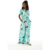 imageMatchable Family Hawaiian Luau Men Women Girl Boy Clothes in Pineapple Garden TurquoiseWomen Wide Legged With Pockets Jumpsuit