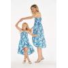 imageMatching Hawaiian Luau Mother Daughter Halter Dress in Hibiscus BlueSimply Blue Leaves
