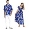 imageCouple Matching Hawaiian Luau Aloha Shirt Maxi Ruffle Sleeve Dress in HibiscusHibiscus Set Blue