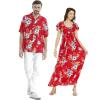 imageCouple Matching Hawaiian Luau Aloha Shirt Maxi Ruffle Sleeve Dress in HibiscusHibiscus Set Red