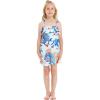 imageGirl Hawaiian Ruffle Top Jumpsuit Romper in Sunset Neon PastelFlowering Koi Blue