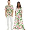 imageMatchable Couple Hawaiian Luau Shirt or Wide Legged with Pockets Jumpsuit in Lotus and OrchidWomen Lotus and Orchid