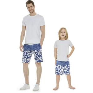 imageFather Son Matching Hawaiian Beach Board Shorts Swimwear Spandex in Classis Hibiscus PrintClassic Hibiscus in Navy