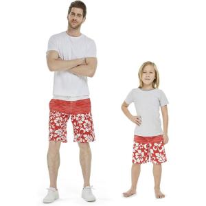 imageFather Son Matching Hawaiian Beach Board Shorts Swimwear Spandex in Classis Hibiscus PrintClassic Hibiscus in Red