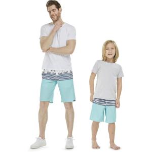 imageFather Son Matching Hawaiian Beach Board Shorts Swimwear Spandex in Classis Hibiscus PrintHonu Turtles in Turquoise