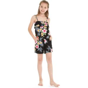 imageGirl Hawaiian Ruffle Top Jumpsuit Romper in Hibiscus BlueHibiscus Black