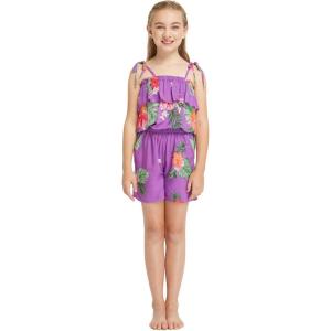 imageGirl Hawaiian Ruffle Top Jumpsuit Romper in Pretty Tropical Hot PinkPretty Tropical Purple