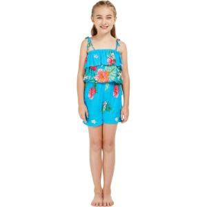 imageGirl Hawaiian Ruffle Top Jumpsuit Romper in Pretty Tropical Hot PinkPretty Tropical Turquoise