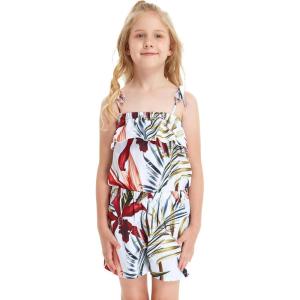 imageGirl Hawaiian Ruffle Top Jumpsuit Romper in Sunset Neon PastelGarden at Dawn