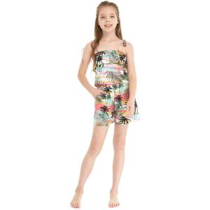imageGirl Hawaiian Ruffle Top Jumpsuit Romper in Sunset Neon PastelSunset Neon Pastel