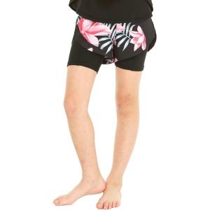 imageGirls Hawaiian Athletic Sportswear Tennis Shorts with Builtin Tights in Floral PatternsLotus and Orchid Black