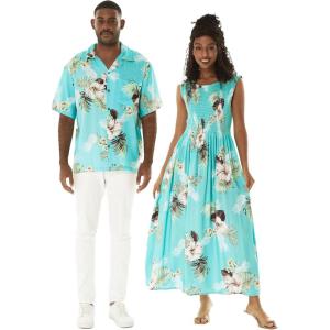 imageMatchable Couple Hawaiian Luau Shirt or Maxi Tank Dress in Pineapple Garden TurquoiseMen Pineapple Garden Turquoise