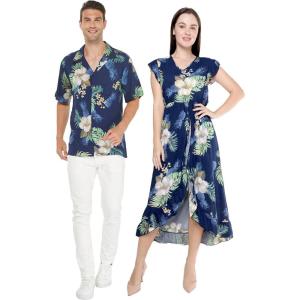 imageMatchable Couple Hawaiian Luau Shirt or Wrap Ruffle Dress in Pineapple Garden BlackMen Pineapple Garden Navy