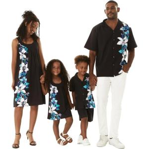 imageMatchable Family Hawaiian Luau Men Women Girl Boy Clothes in Watercolor Orchid in Black TurquoiseWomen Round Neck Shift Dress Side