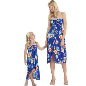 imageMatching Hawaiian Luau Mother Daughter Halter Dress in Hibiscus BlueHibiscus Blue