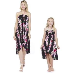 imageMatching Hawaiian Luau Mother Daughter Halter Dress in Hibiscus BluePink Black Hibiscus Vine