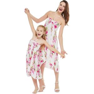 imageMatching Hawaiian Luau Mother Daughter Halter Dress in Hibiscus BluePink Hibiscus Vine