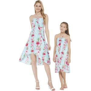 imageMatching Hawaiian Luau Mother Daughter Halter Dress in Hibiscus BluePink Turquoise Hibiscus Vine