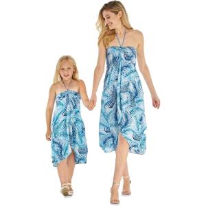 imageMatching Hawaiian Luau Mother Daughter Halter Dress in Hibiscus BlueSimply Blue Leaves