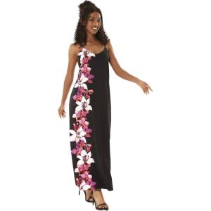 imageWomens Hawaiian Luau Watercolor Orchid Maxi Sweetheart DressWatercolor Orchid Black Pink