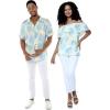 imageMatchable Couple Hawaiian Luau Shirt or OffShoulder Ruffle Muumuu Top in Pacific Palm CreamMen Pacific Palm Cream