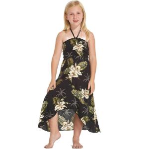 imageGirl Hawaiian Halter Dress in Palm Green LeafBlack Hibiscus Rim