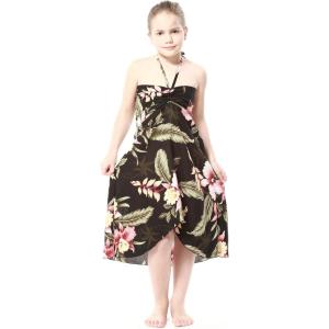imageGirl Hawaiian Halter Dress in Palm Green LeafBlack Rafelsia