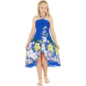 imageGirl Hawaiian Halter Dress in Palm Green LeafRafelsia Border Blue