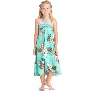 imageGirl Hawaiian Halter Dress in Palm Green LeafTurquoise Palm Orchid