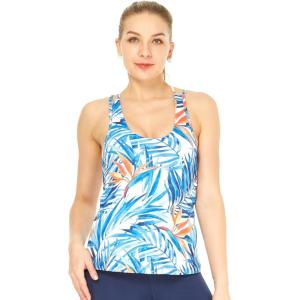 imageWomens Athletic Sportswear Padded Tank Top with Cross Back in Floral PatternsFirebird Blue White