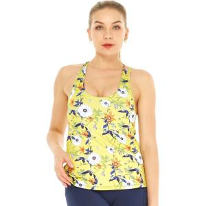 imageWomens Athletic Sportswear Padded Tank Top with Cross Back in Floral PatternsGarden Poppy Yellow