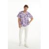 imageHawaiian Print Cotton 2 Pockets Scrub Top in Classic Hibiscus BlueClassic Hibiscus Purple