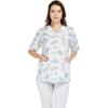 imageHawaiian Print Cotton 2 Pockets Scrub Top in Classic Hibiscus BlueVintage Tropical Toile