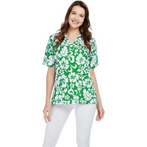 imageHawaiian Print Cotton 2 Pockets Scrub Top in Classic Hibiscus BlueClassic Hibiscus Green