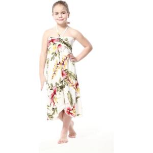 imageGirl Hawaiian Halter Dress in Cream RafelsiaCream Rafelsia