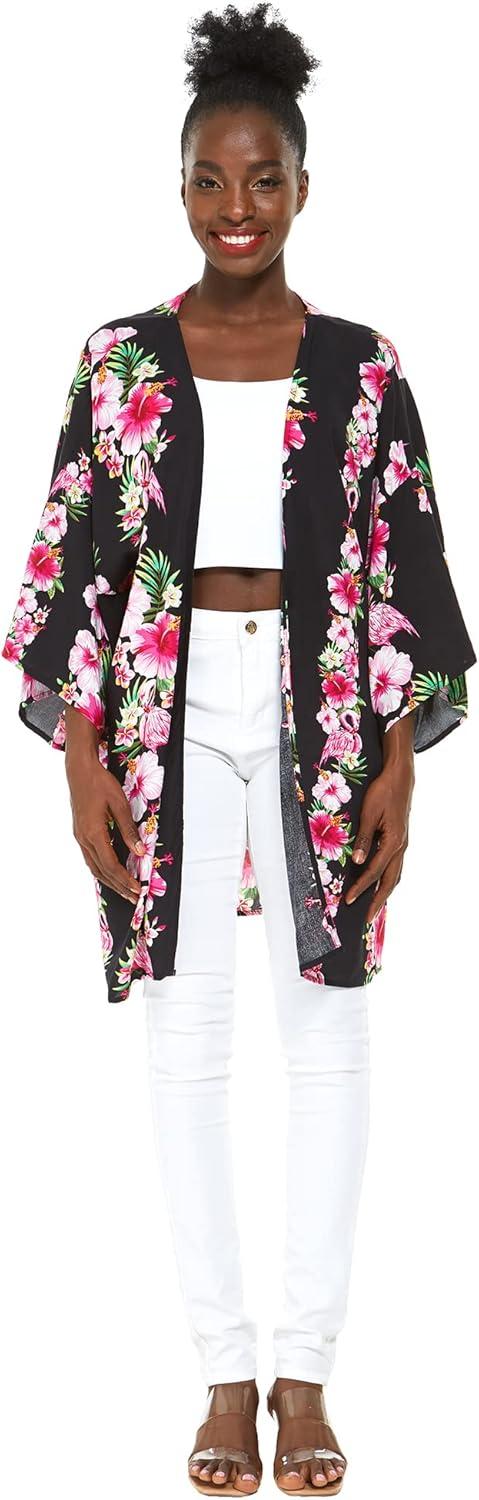 imageMatchable Couple Hawaiian Luau Shirt or Kimono in Pink Black Hibiscus VineMen Pink Black Hibiscus Vine