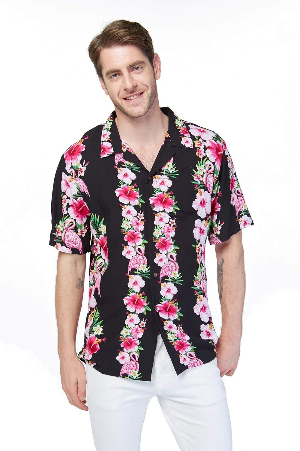 imageMatchable Couple Hawaiian Luau Shirt or Kimono in Pink Black Hibiscus VineWomen Pink Black Hibiscus Vine