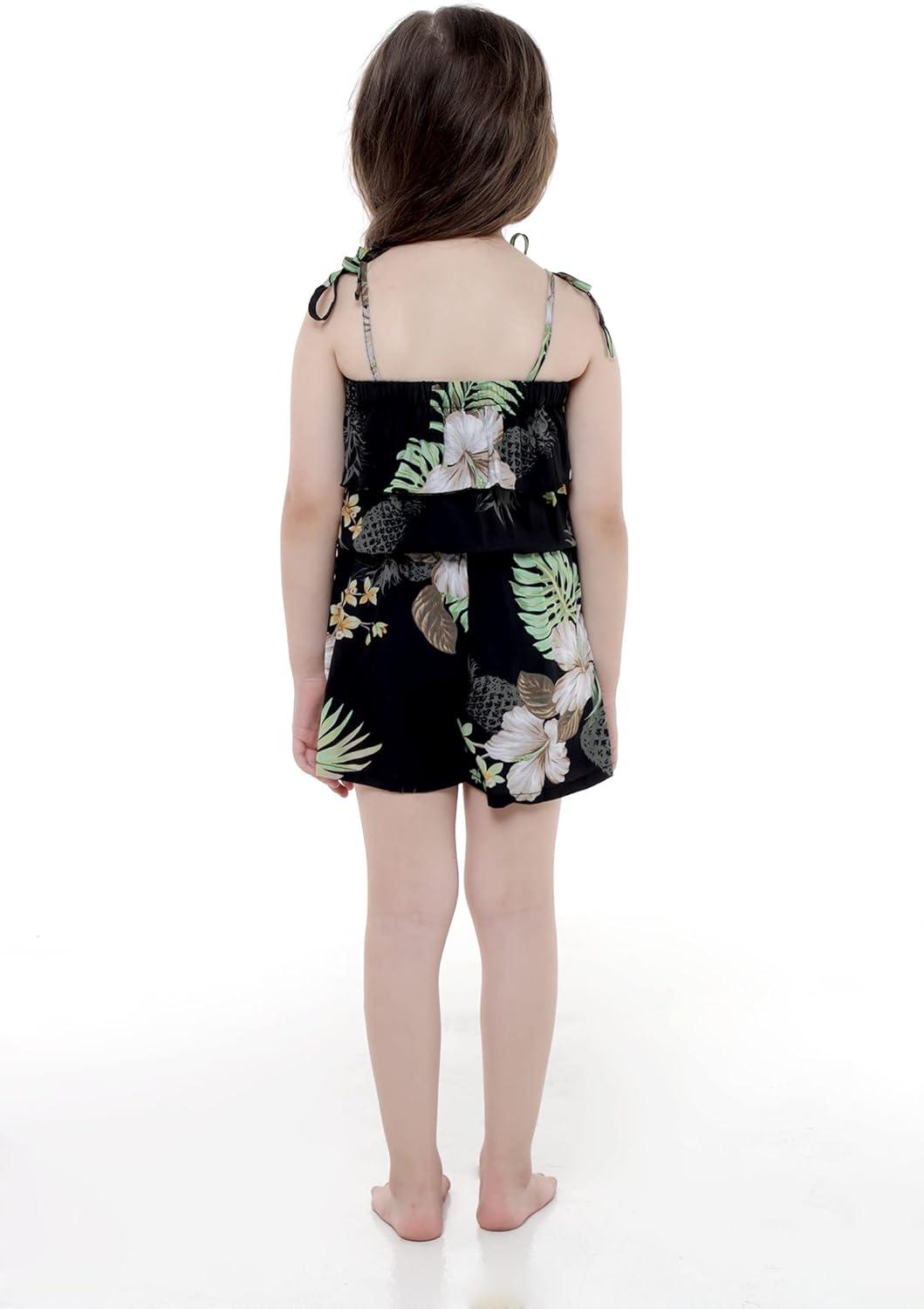 imageMatching Hawaiian Luau Sibling Boy Girl Romper Jumpsuit Aloha Shirt in Pineapple Garden BlackBoy Pineapple Garden Black