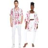 imageMatchable Couple Hawaiian Luau Shirt or Kimono in Pink Black Hibiscus VineWomen Pink White Hibiscus Vine