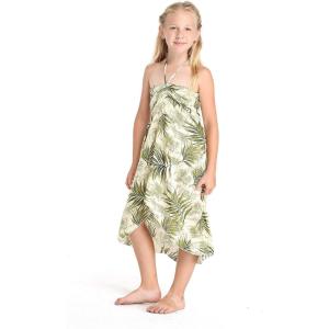 imageGirl Hawaiian Halter Dress in Palm LeafLeaf Green White