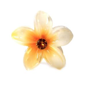 imageHawaii Luau Party Dance Performance Plastic Pastel Plumeria Flower with Center Stone hair claw clips in PinkYellow