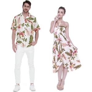 imageCouple Matching Hawaiian Luau Party Outfit Set Shirt Dress in Cream RafelsiaCream Rafelsia