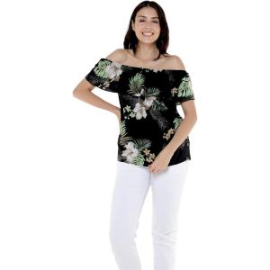 imageWomens Hawaiian OffShoulder Ruffle Muumuu Top in Pink Hibiscus VinePineapple Garden Black