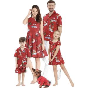 imageMatchable Family Hawaiian Luau Men Women Girl Boy Clothes in Christmas Santa in Hawaii RedGirl Fit and Flare