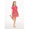 imageGirl Hawaiian Short Sleeve Elastic Layer Ruffle Dress in Pretty Tropical Hot PinkPretty Tropical Hot Pink