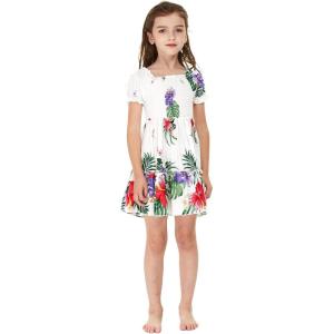 imageGirl Hawaiian Short Sleeve Elastic Layer Ruffle Dress in Pretty Tropical Hot PinkPretty Tropical White